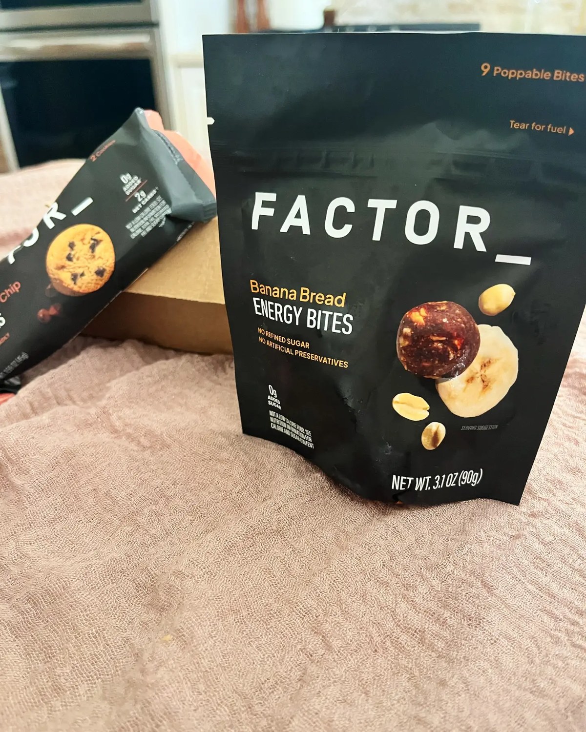Banana Bread Energy Bites and keto-friendly Chocolate Chip Cookies from Kristel's Factor box